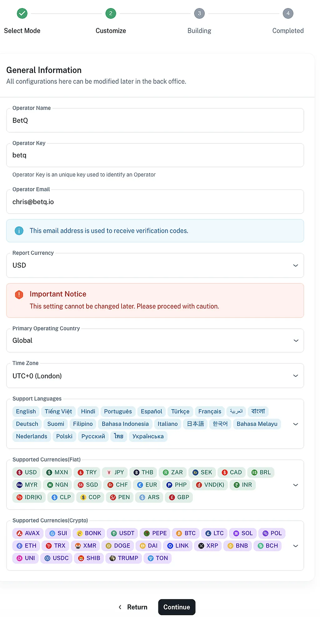 Operator Configuration